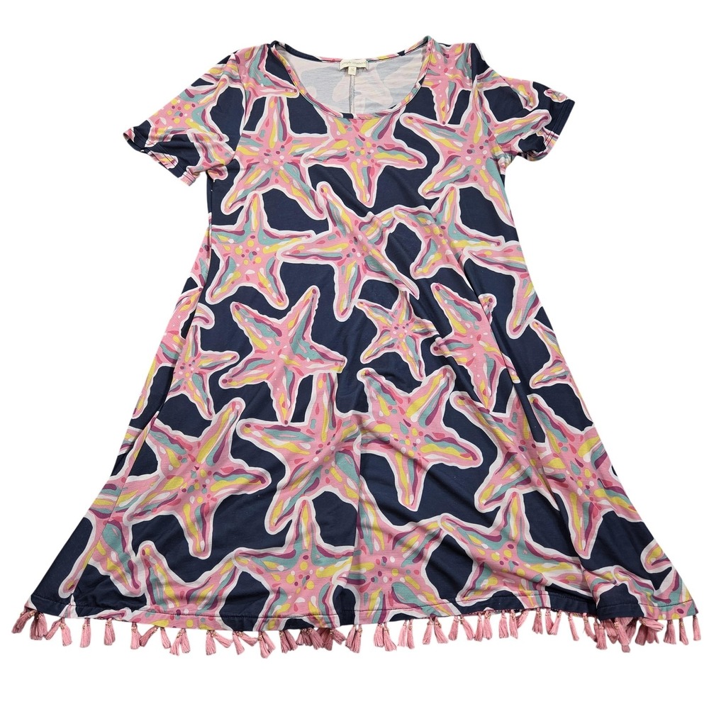Simply Southern Dress Womens Medium Multicolor Starfish Fringe Hem Trapeze